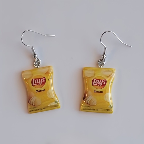 New Handmade "Bag of Potato Chips" Dangle Earrings (1.9" long x 0.75" wide) - Picture 4 of 5